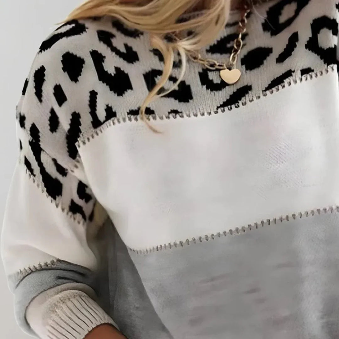 Women's Leopard Print Colorblock Knit Pullover Sweater