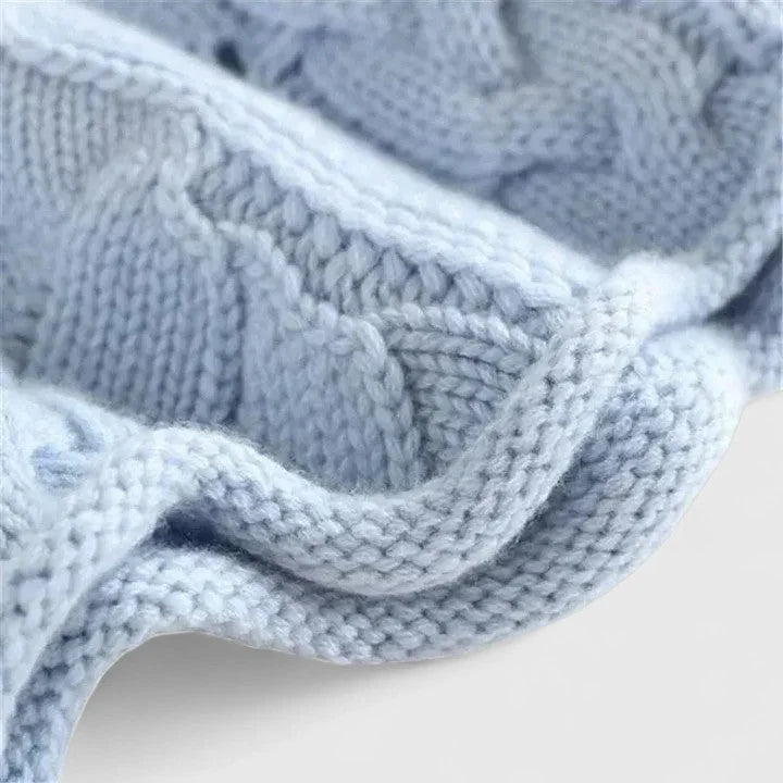 Women's Light Blue Cable Knit Sweater – Turtleneck Long Sleeves Relaxed Fit
