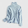 Women's Light Blue Cable Knit Sweater – Turtleneck Long Sleeves Relaxed Fit