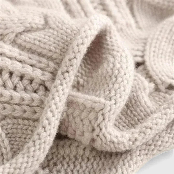 Women's Light Blue Cable Knit Sweater – Turtleneck Long Sleeves Relaxed Fit
