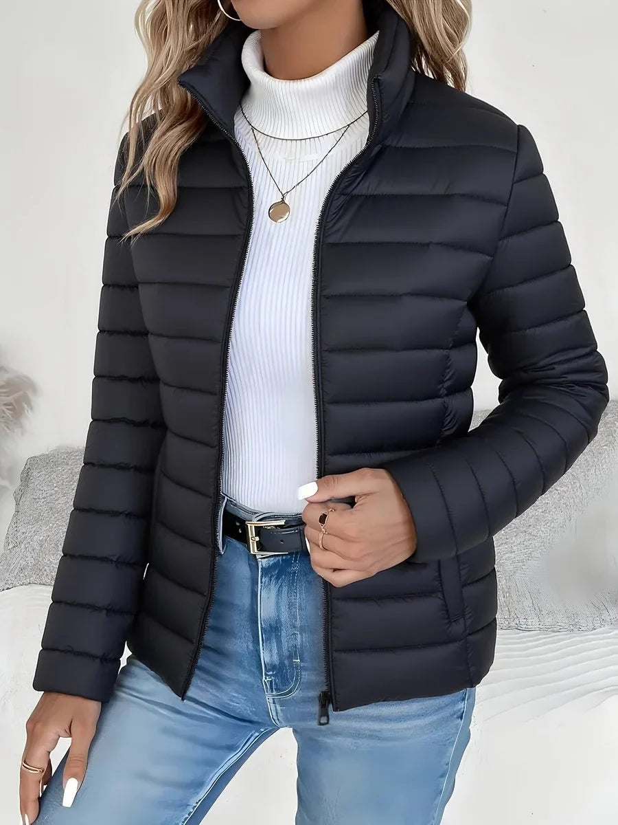 Women's Lightweight Quilted Puffer Coat Stand Collar Zip-Up Jacket