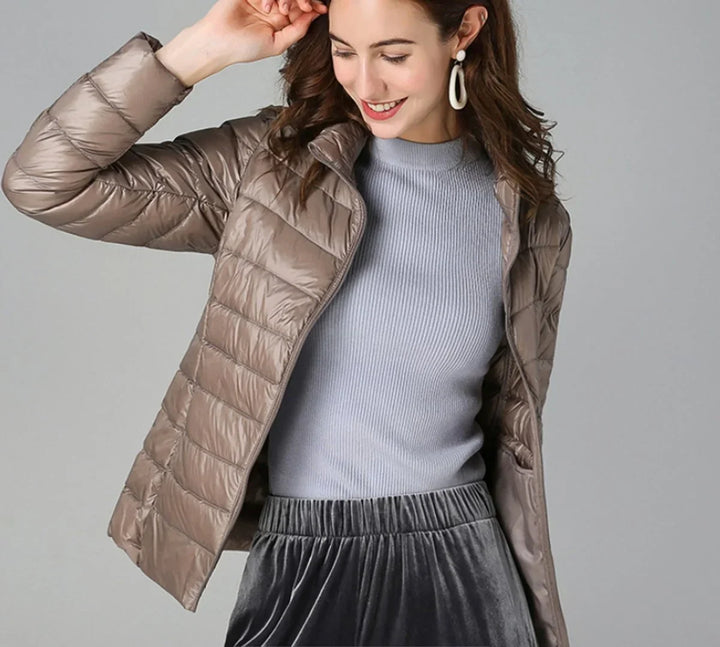 Women's Lightweight Quilted Puffer Coat Stand Collar Zip-Up Jacket