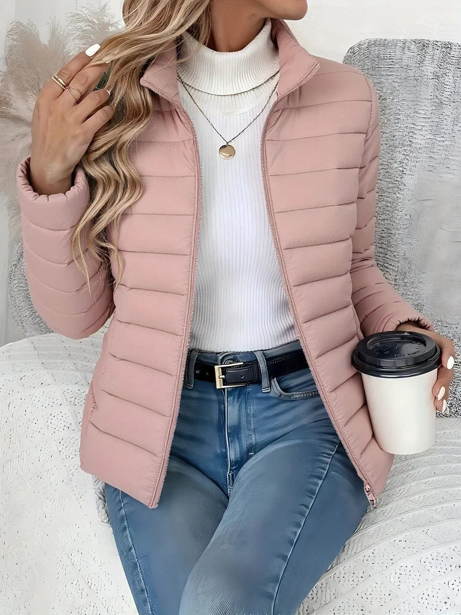 Women's Lightweight Quilted Puffer Coat Stand Collar Zip-Up Jacket