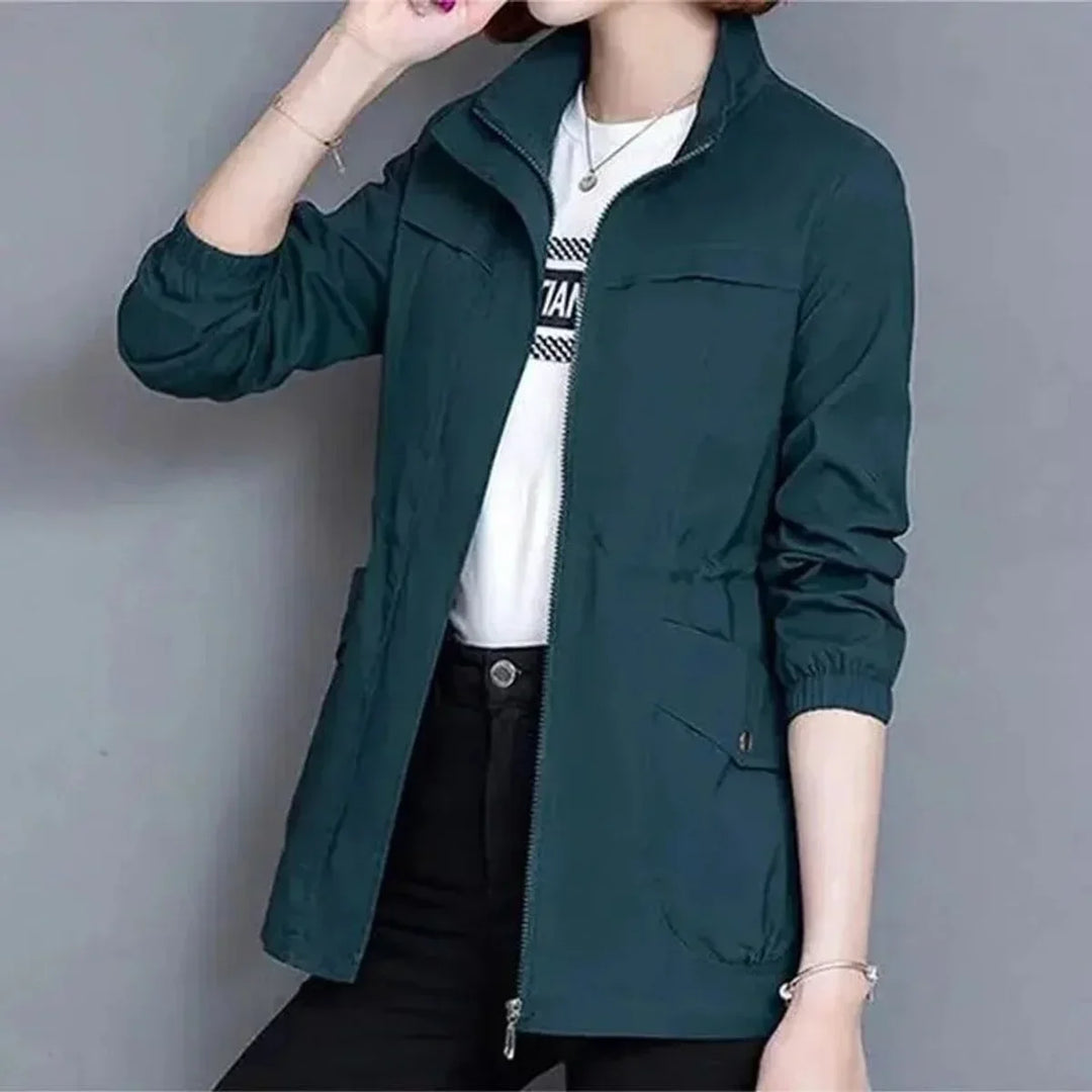 Women's Lightweight Zip-Up Short Bomber Jacket Drawstring Waist