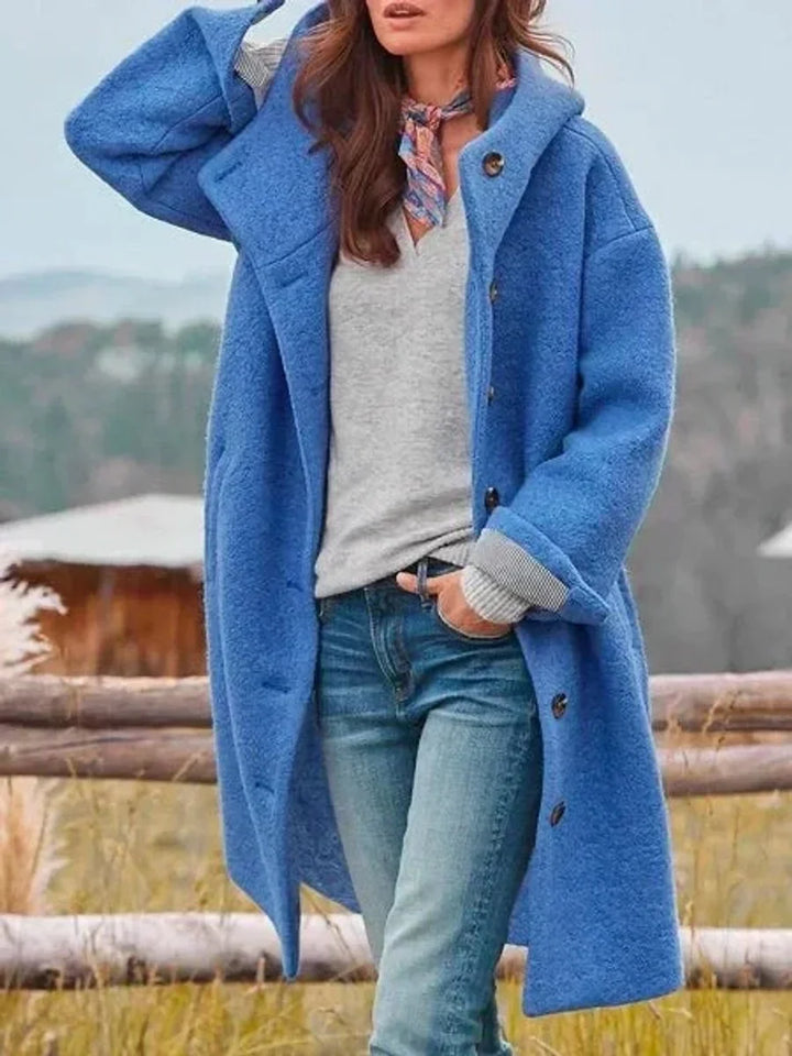 Women's Long Hooded Button-Front Fleece Coat