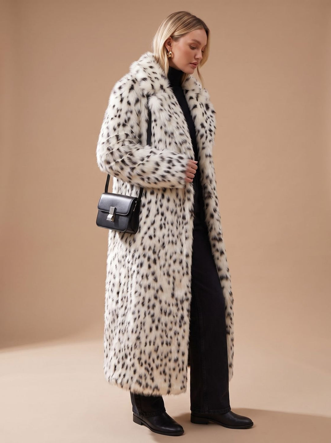 Women's Coat – Long Leopard Print Faux Fur
