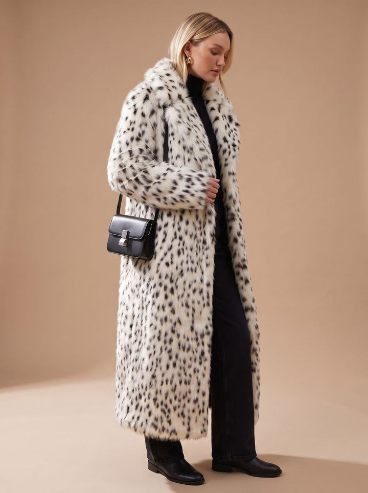 Women's Coat – Long Leopard Print Faux Fur