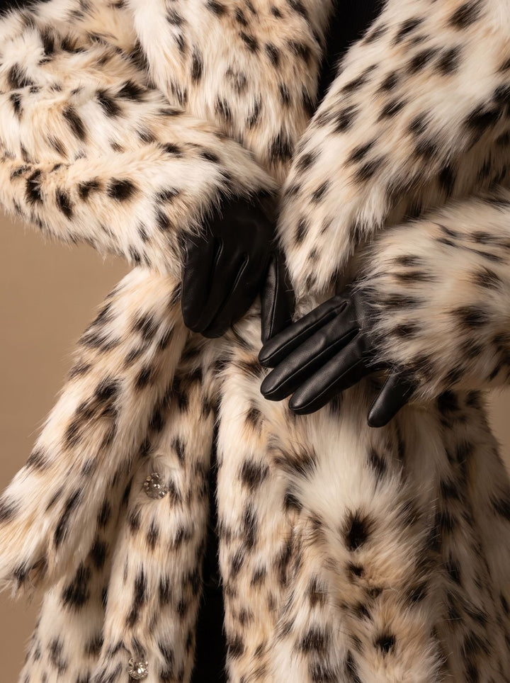 Women's Coat – Long Leopard Print Faux Fur