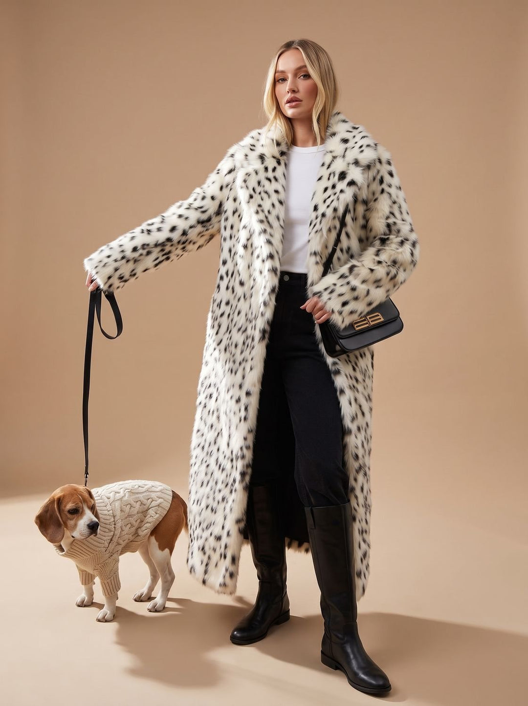 Women's Coat – Long Leopard Print Faux Fur