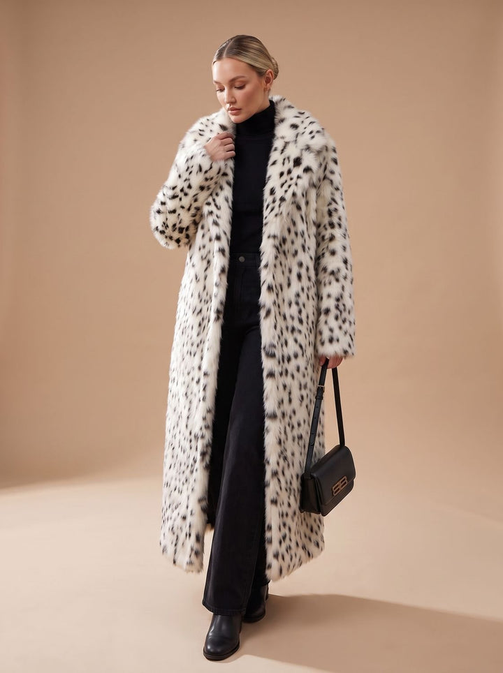 Women's Coat – Long Leopard Print Faux Fur