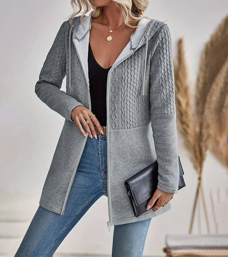 Women's Longline Cable-Knit Full-Zip Hoodie – Long Sleeves