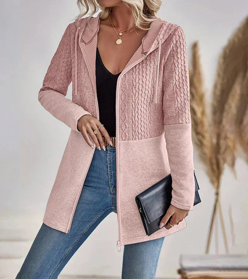 Women's Longline Cable-Knit Full-Zip Hoodie – Long Sleeves