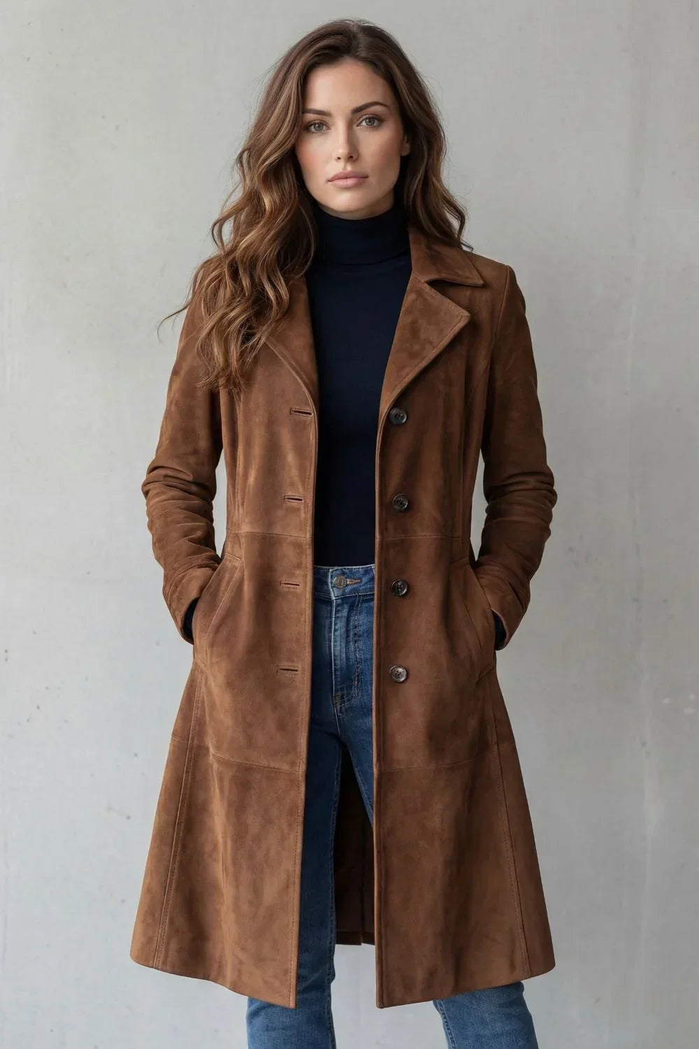 Women's Long Coat Vintage Suede Finish