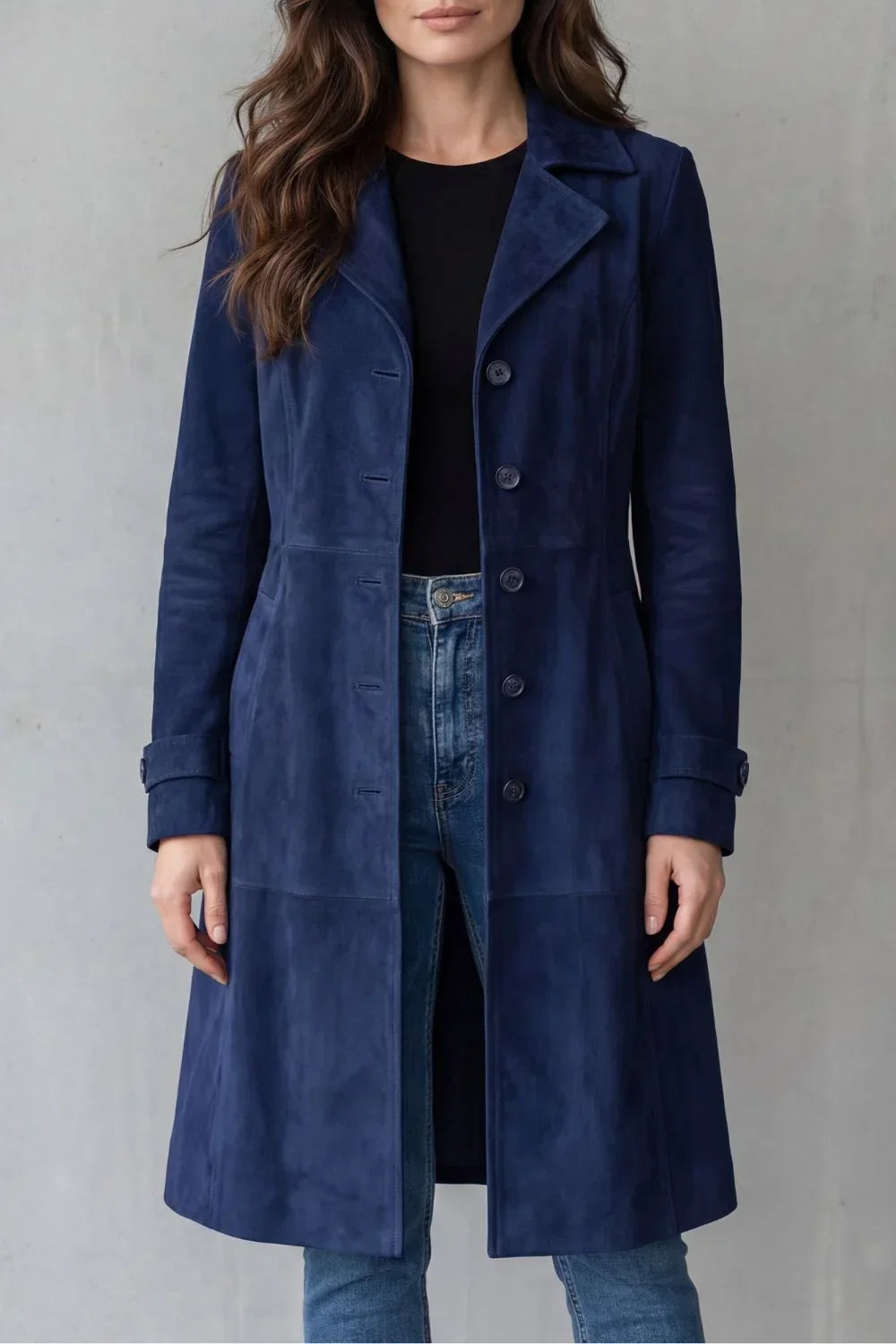 Women's Long Coat Vintage Suede Finish