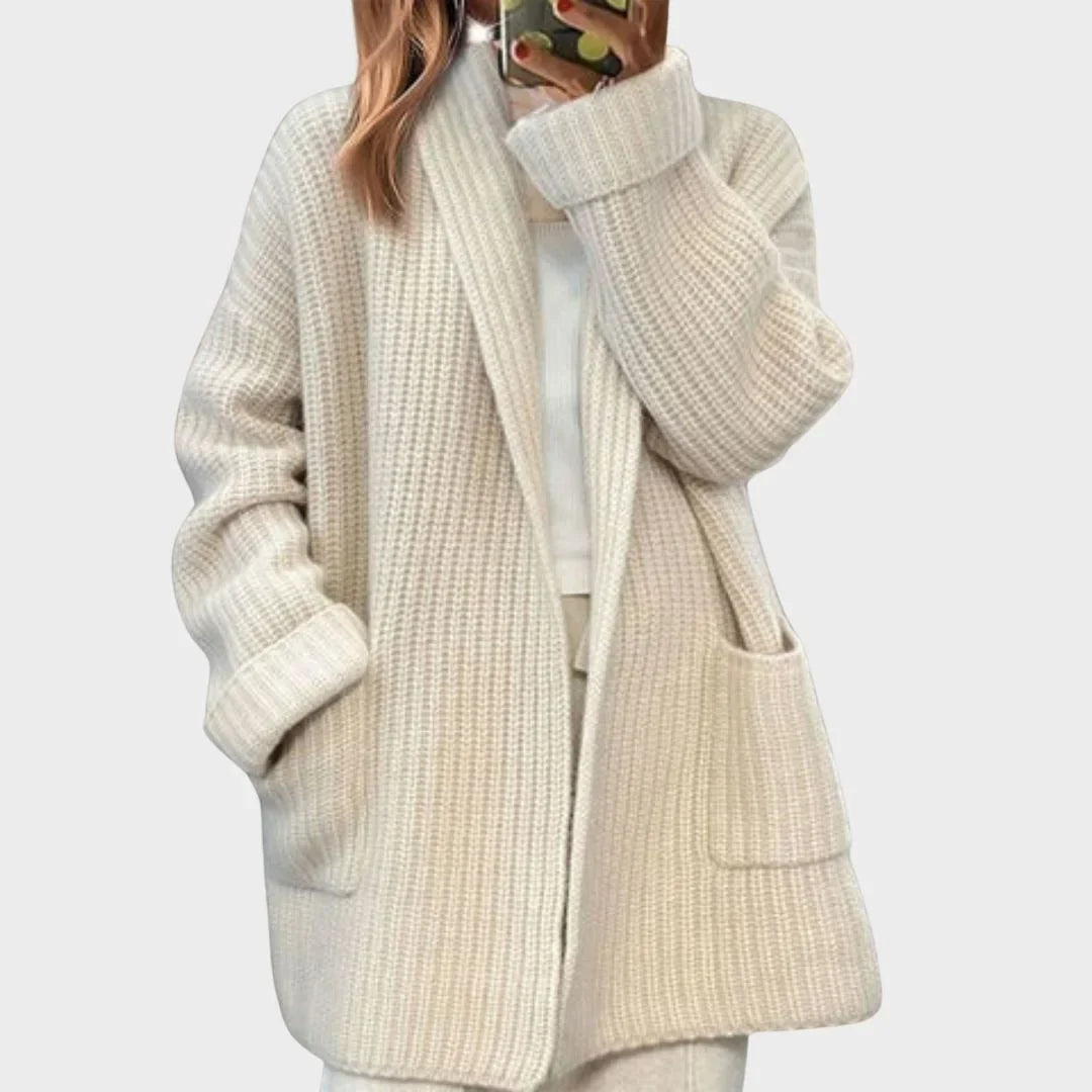Women's Longline Rib-Knit Relaxed Fit Cardigan Sweater – Open Front And Patch Pockets