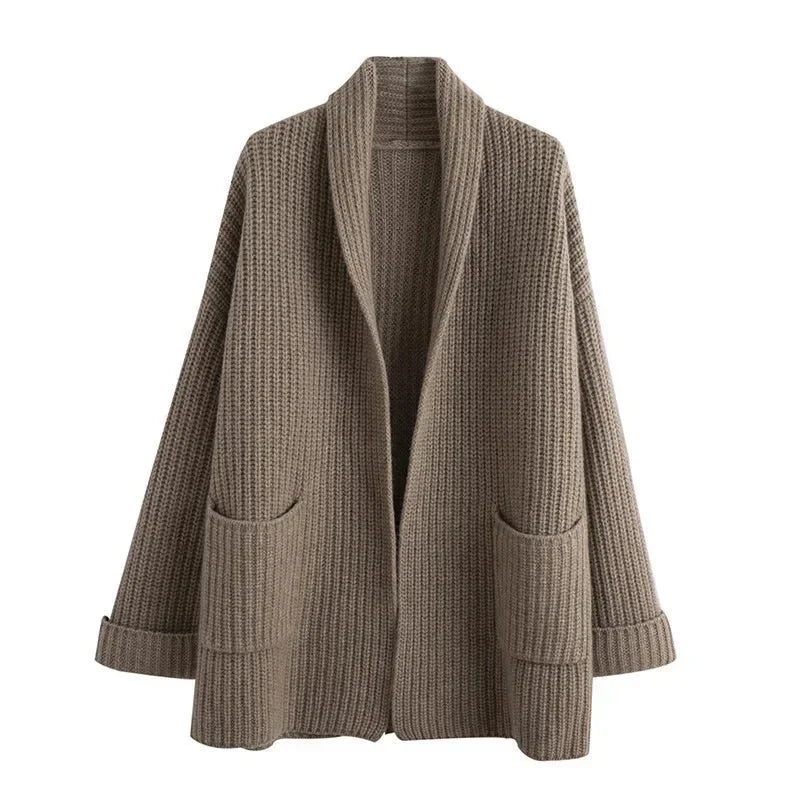 Women's Longline Rib-Knit Relaxed Fit Cardigan Sweater – Open Front And Patch Pockets