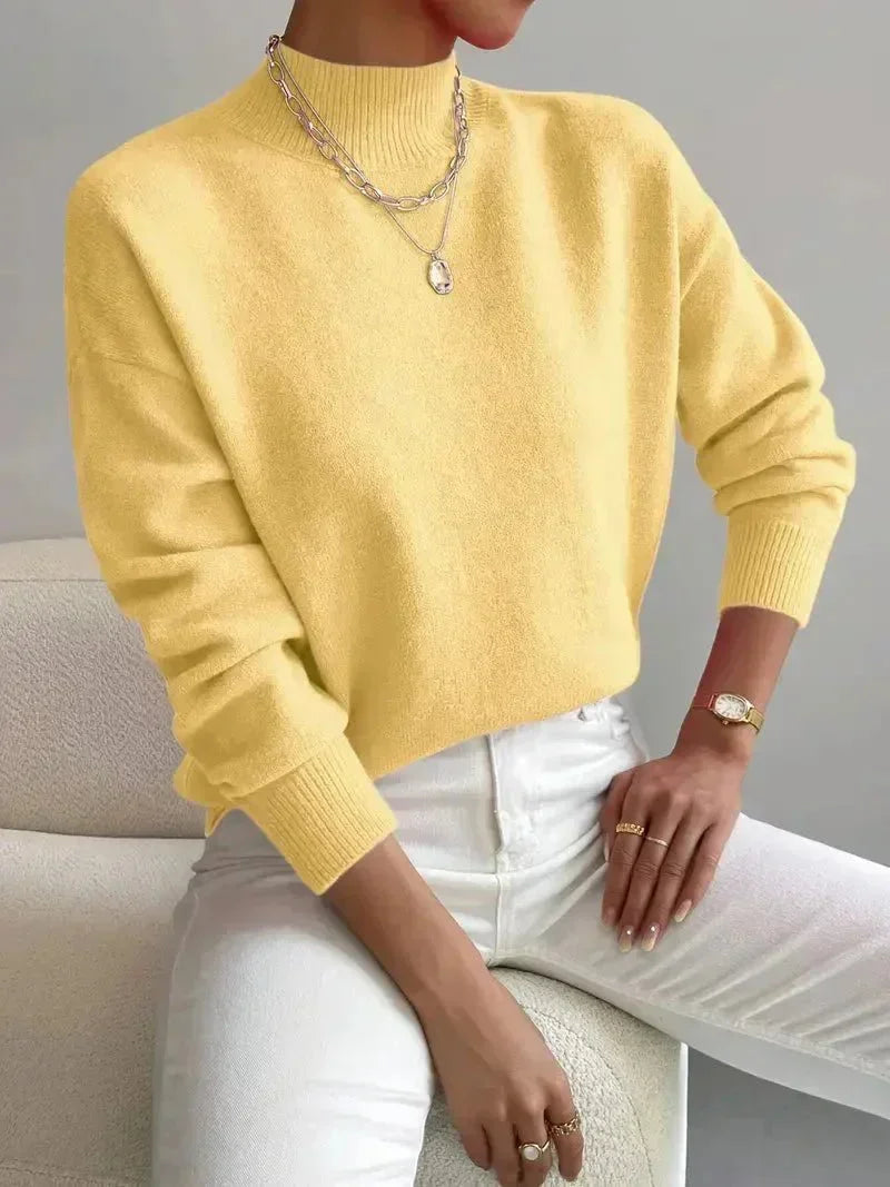 Women's Mock-Neck Long-Sleeve Knit Sweater – Relaxed Fit And Ribbed Cuffs