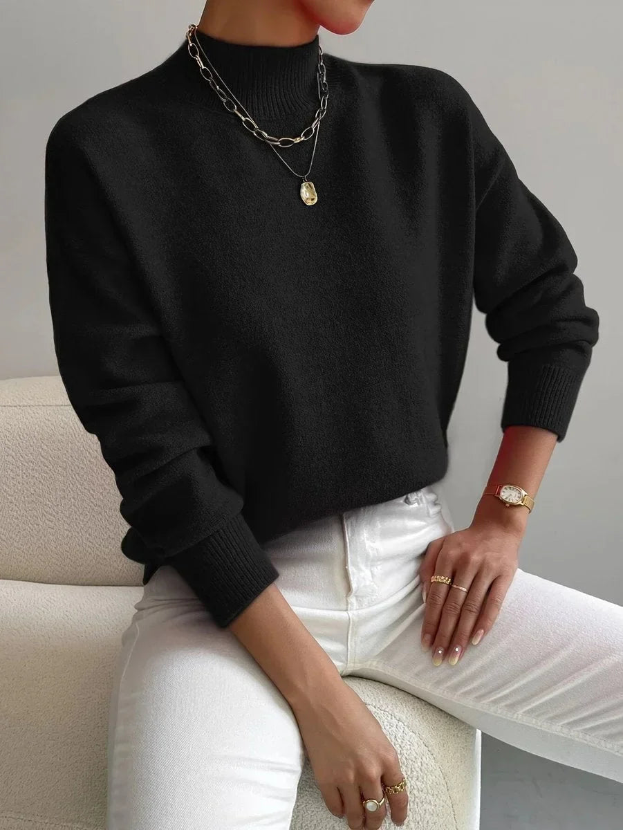 Women's Mock Neck Relaxed-Fit Knit Turtleneck Sweater
