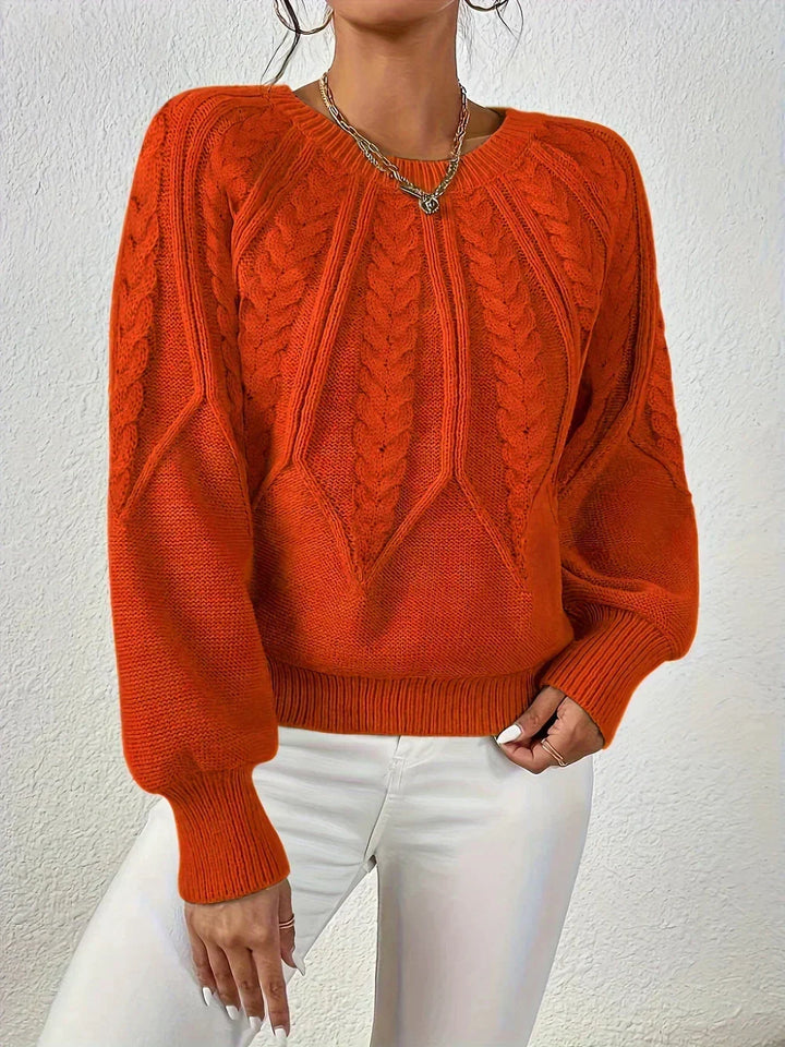 Women's Modern Cable Knit Long Sleeve Knit Sweater – Crew Neck And Voluminous Sleeves
