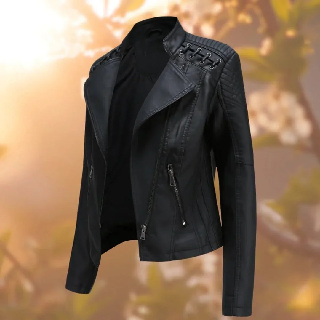 Women's Moto-Style Zip-Up Faux Leather Biker Jacket