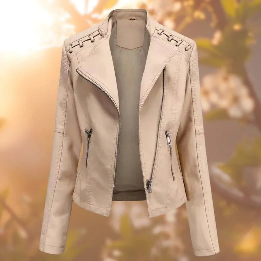 Women's Moto-Style Zip-Up Faux Leather Biker Jacket