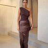 Women's Maxi Dress – One-Shoulder Asymmetric Draped Satin Party