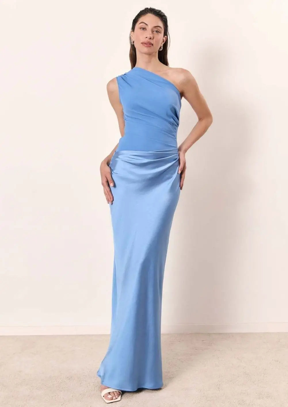 Women's Maxi Dress – One-Shoulder Asymmetric Draped Satin Party