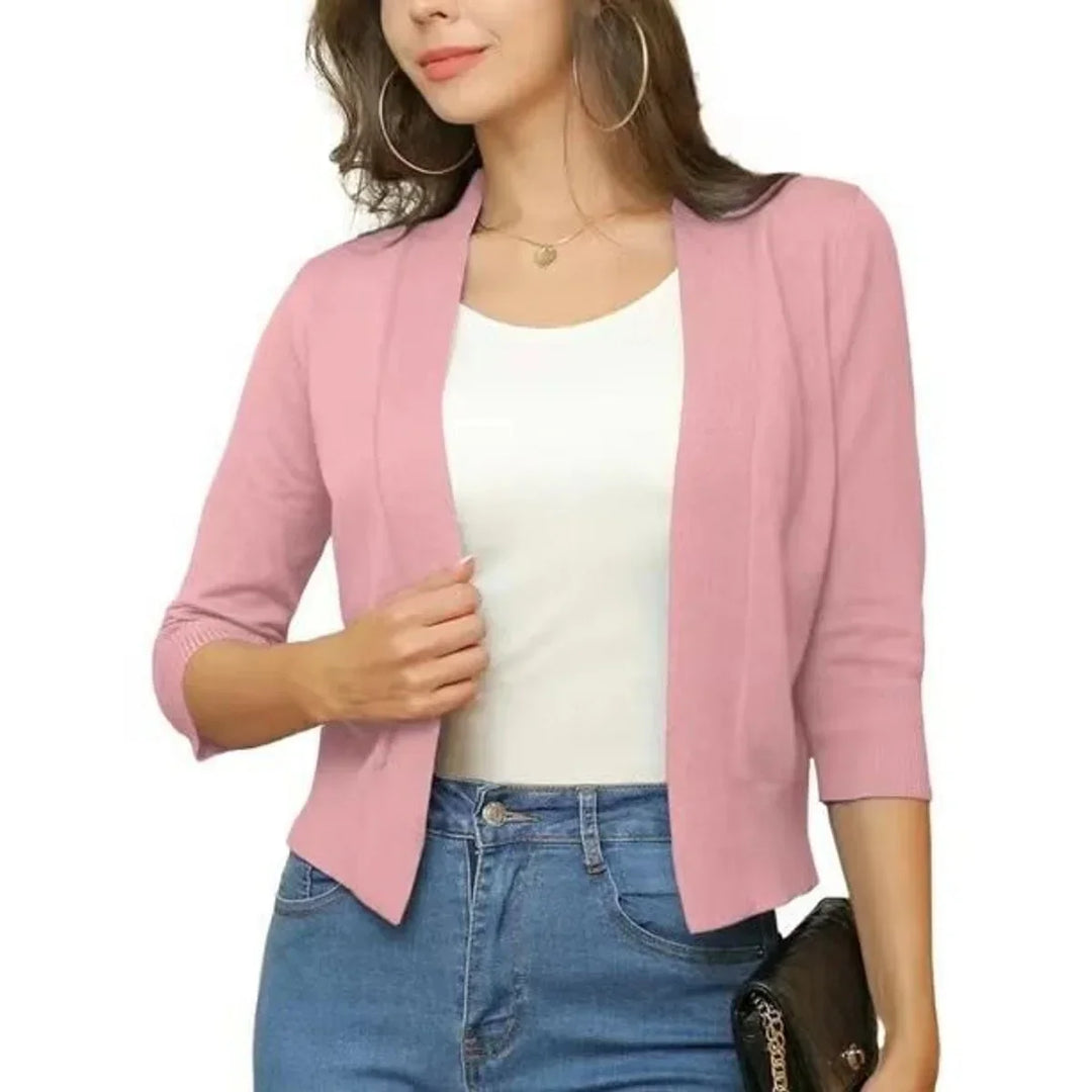 Women's Open-Front 3/4 Sleeve Cropped Cardigan