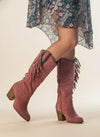 Women's Comfort Suede Knee-High Western Boots – Fringe And Block Heel