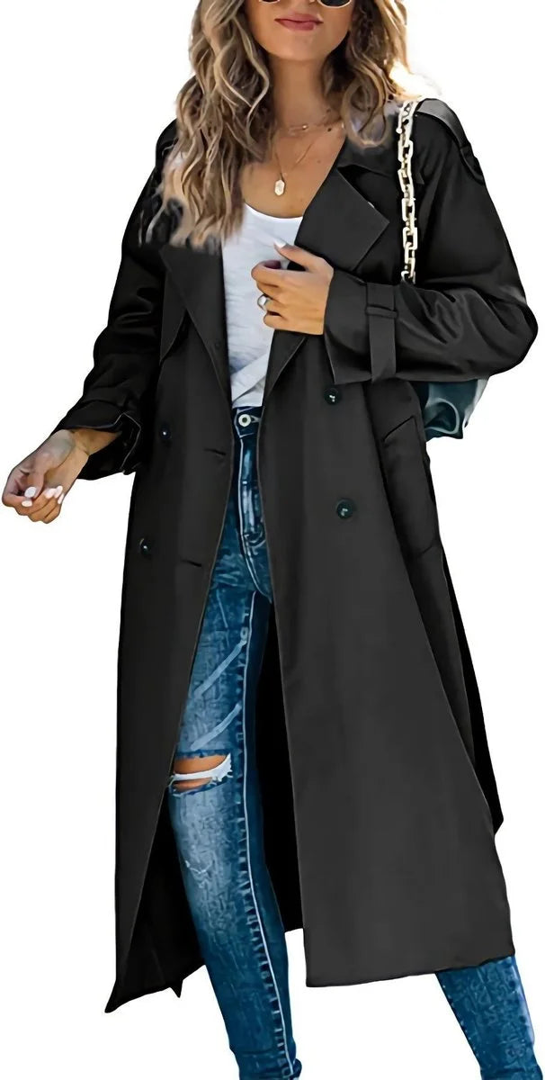 Women's Oversized Double-Breasted Belted Longline Trench Coat