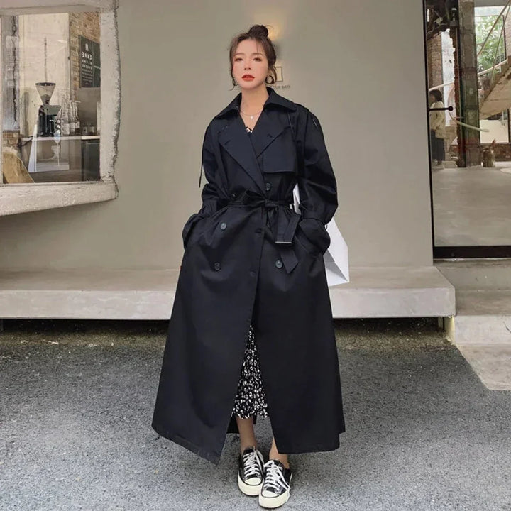 Women's Oversized Double-Breasted Long Trench Coat