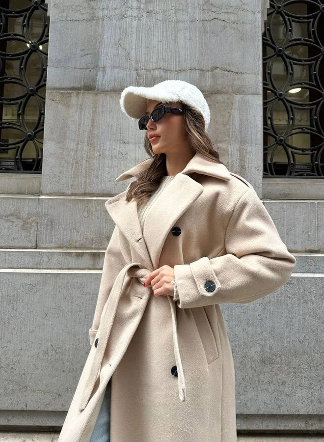 Women's Oversized Double-Breasted Wool Coat – Wide Lapel Design