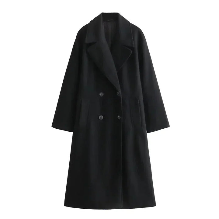 Women's Oversized Double-Breasted Wool Coat – Wide Lapel Design