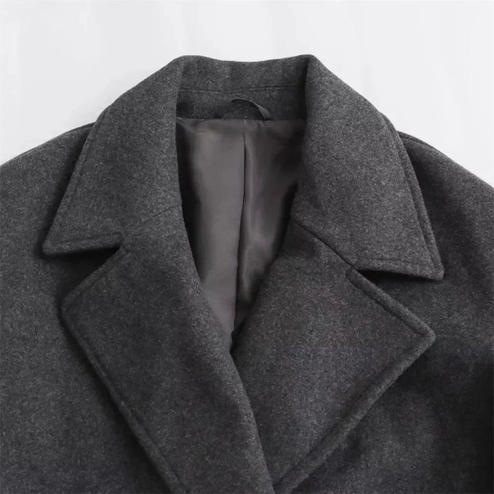 Women's Oversized Double-Breasted Wool Coat – Wide Lapel Design