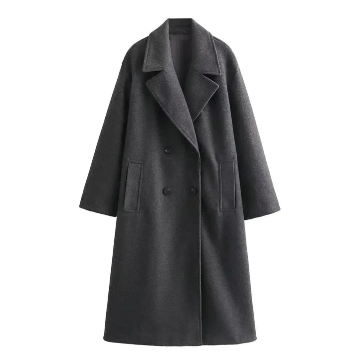 Women's Oversized Double-Breasted Wool Coat – Wide Lapel Design