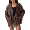 Women's Oversized Faux Leather Bomber Jacket Zip-Up