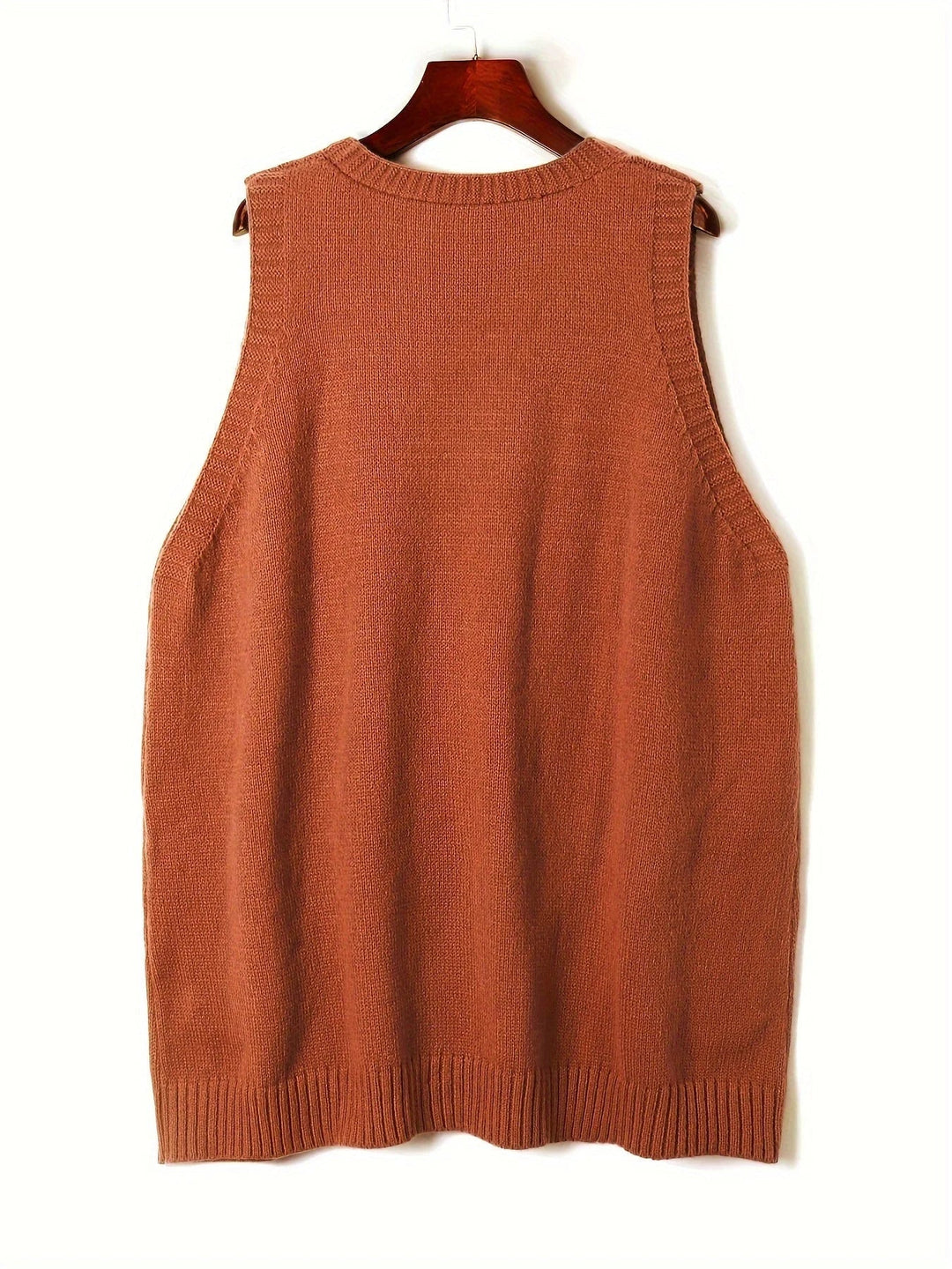 Women's Oversized Knit Vest – V-Neck Sleeveless Tunic Length And Patch Pockets