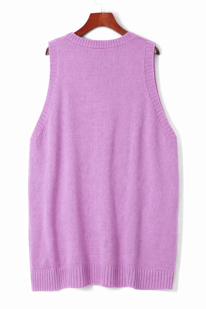 Women's Oversized Knit Vest – V-Neck Sleeveless Tunic Length And Patch Pockets