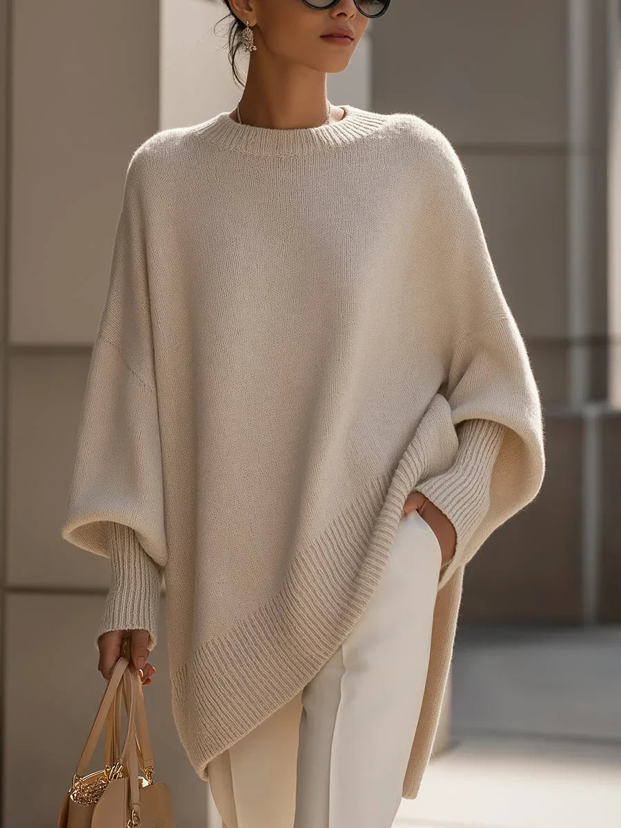 Women's Oversized Ribbed Hem Poncho Jumper
