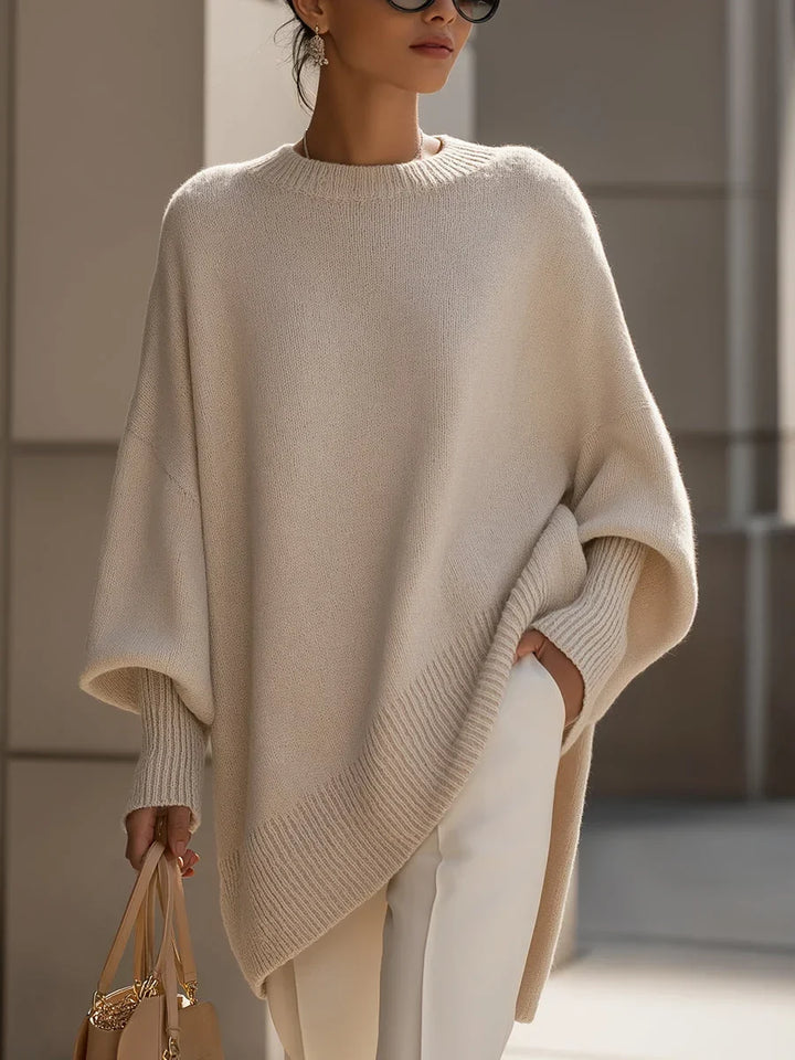 Women's Oversized Ribbed Hem Poncho Jumper
