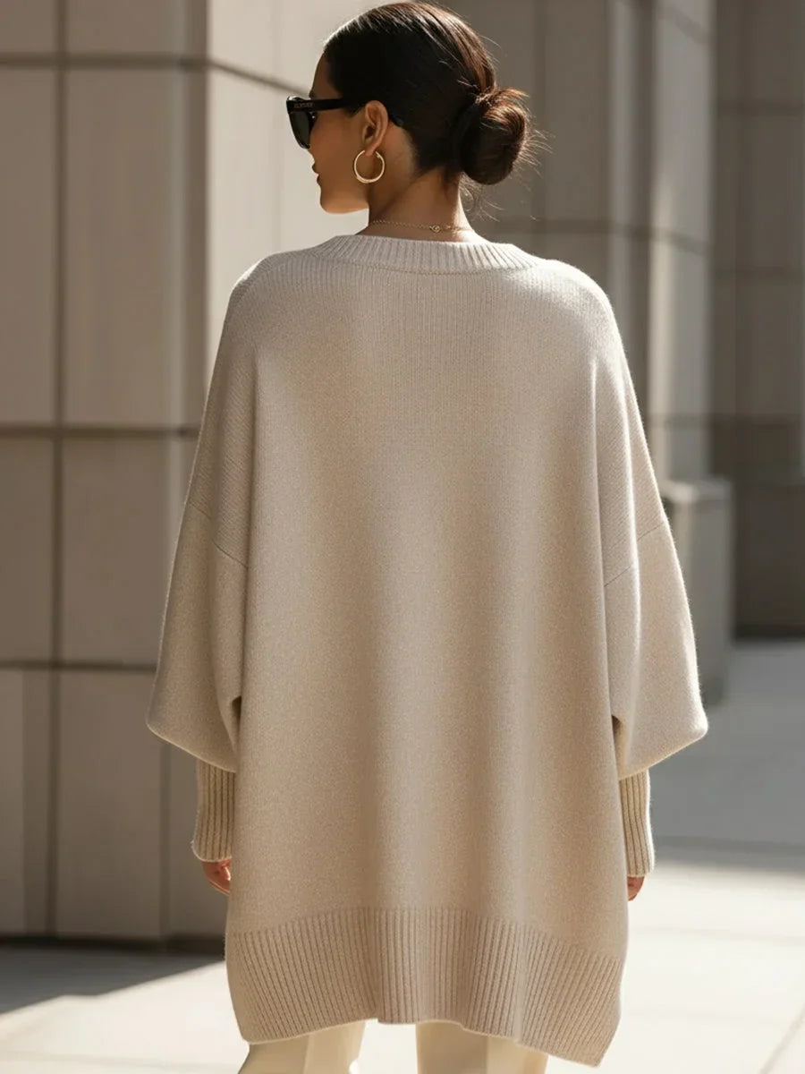 Women's Oversized Ribbed Hem Poncho Jumper