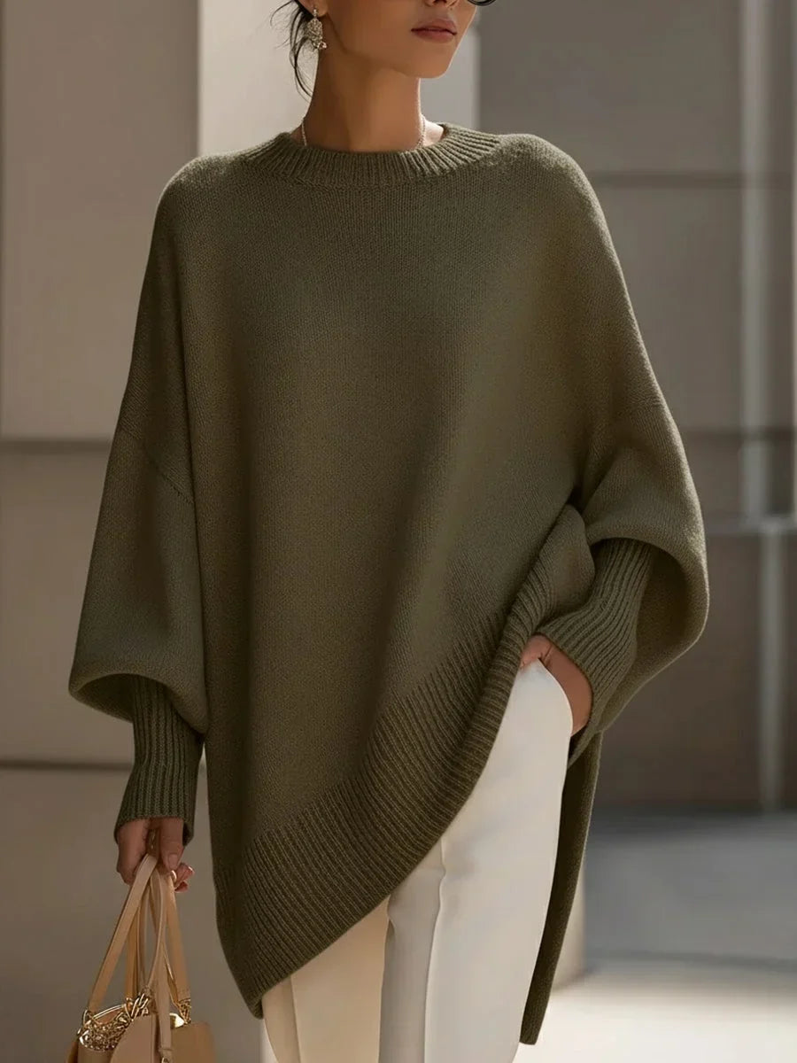 Women's Oversized Ribbed Hem Poncho Jumper