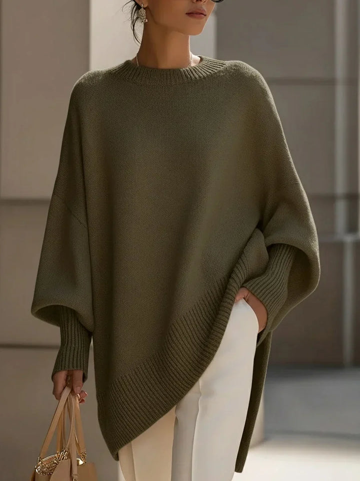 Women's Oversized Ribbed Hem Poncho Jumper