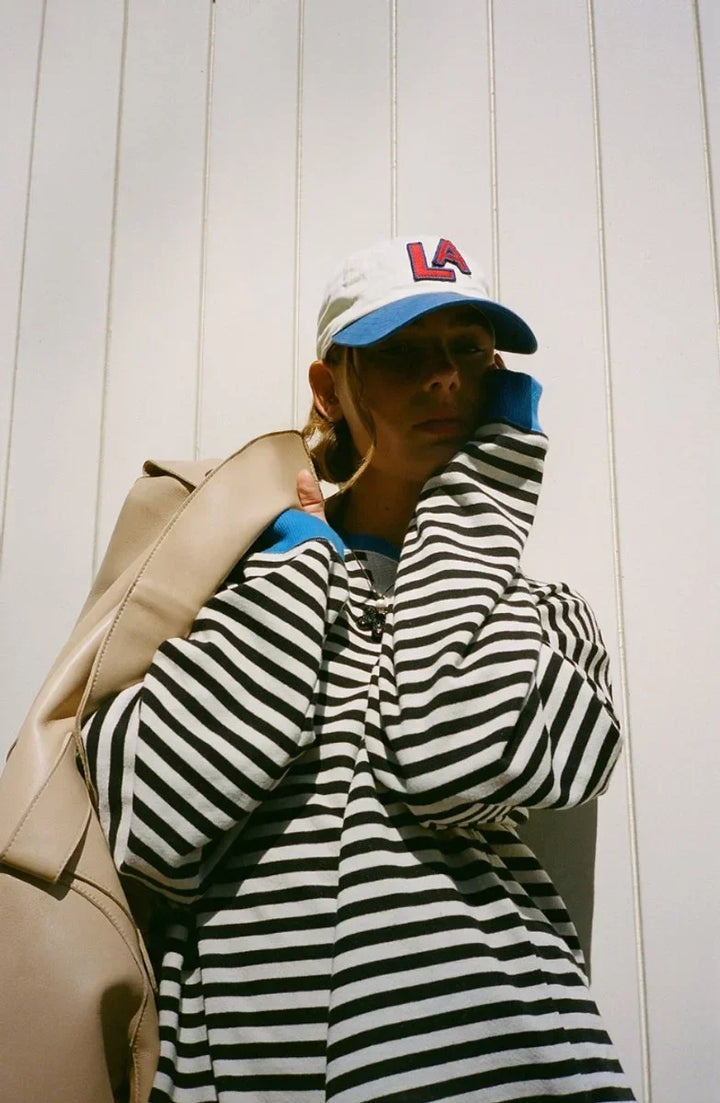 Women's Oversized Striped Long-Sleeve Pullover Sweater
