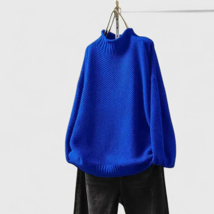 Women's Oversized Textured Knit Sweater – Mock-Neck Long Sleeves