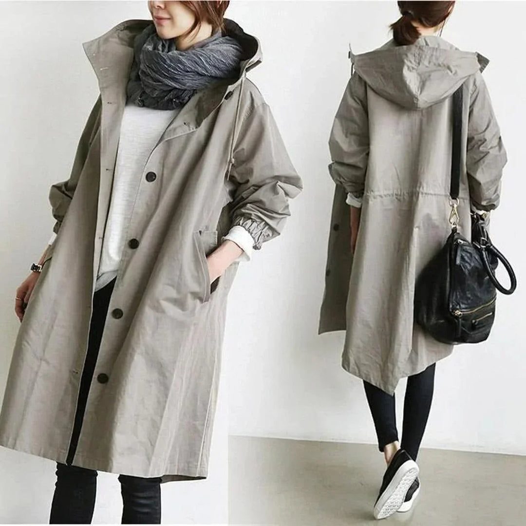 Women's Oversized Water-Resistant Button-Front Trench Coat