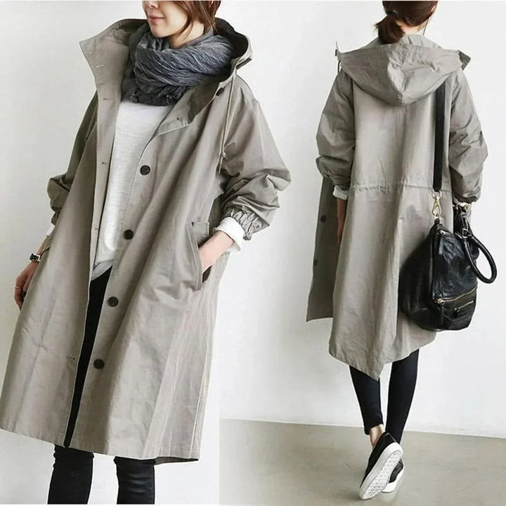 Women's Oversized Water-Resistant Button-Front Trench Coat