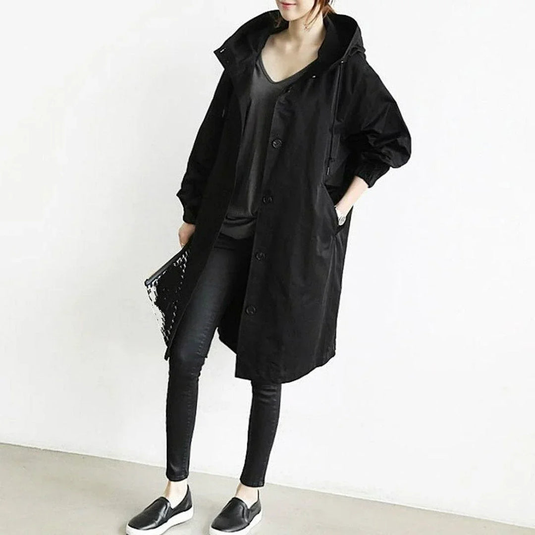 Women's Oversized Water-Resistant Button-Front Trench Coat