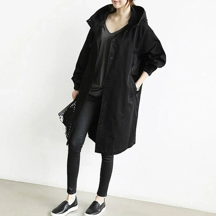 Women's Oversized Water-Resistant Button-Front Trench Coat