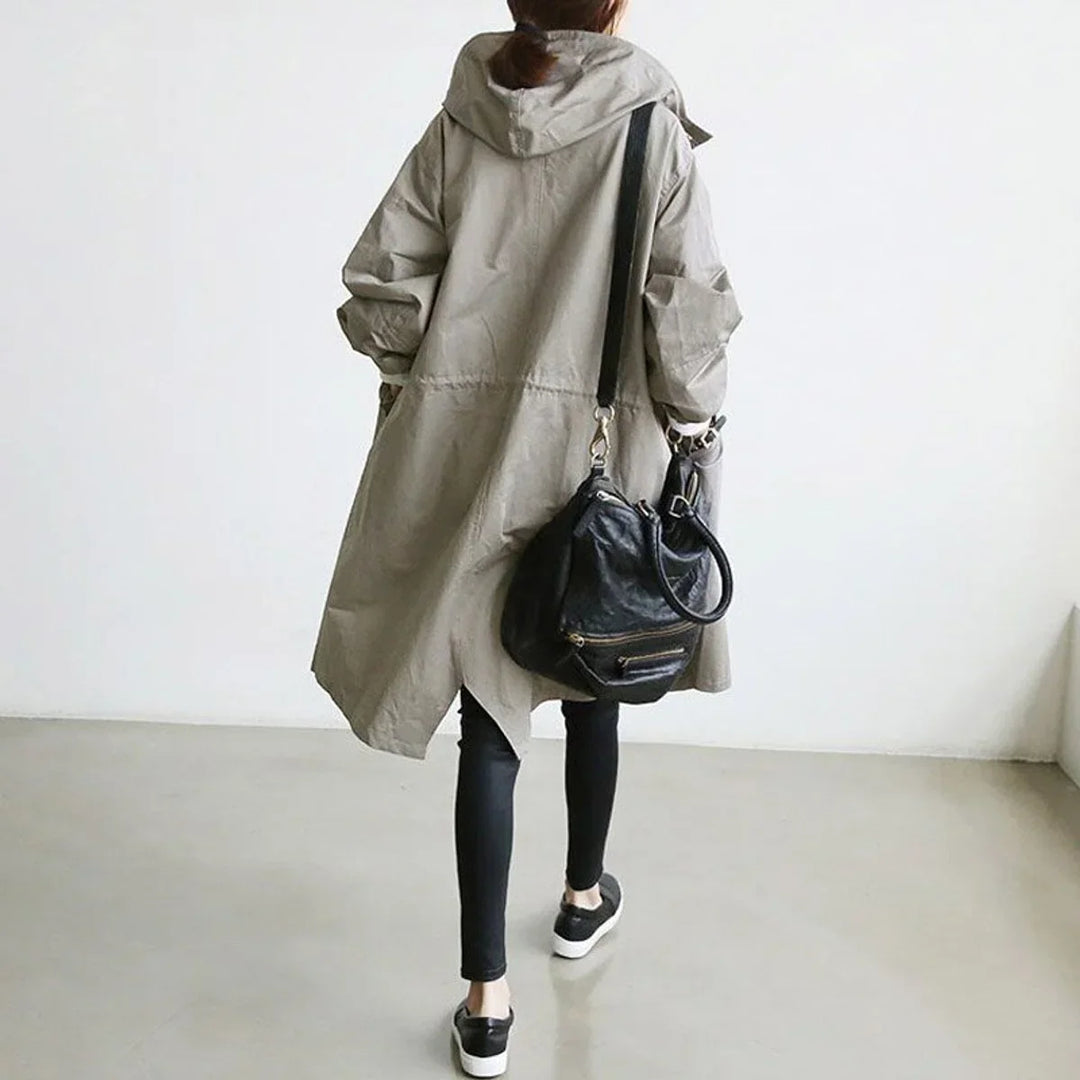 Women's Oversized Water-Resistant Button-Front Trench Coat
